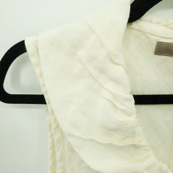 Flax 100% Linen Collared Sleeveless Top S Cream/Off-White - Picture 5 of 11